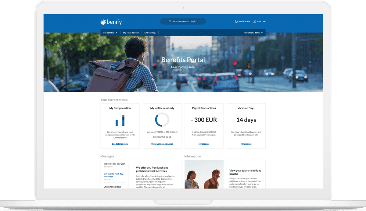 Benify startsida desktop