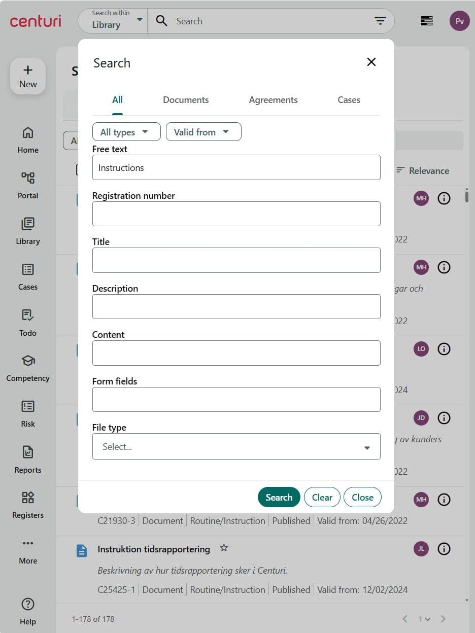 instructions - search