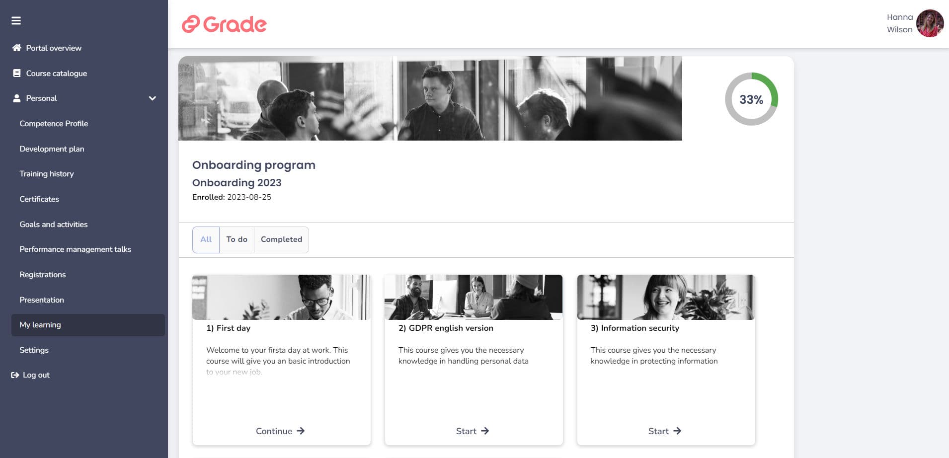 Grade Onboarding skärmdump 2