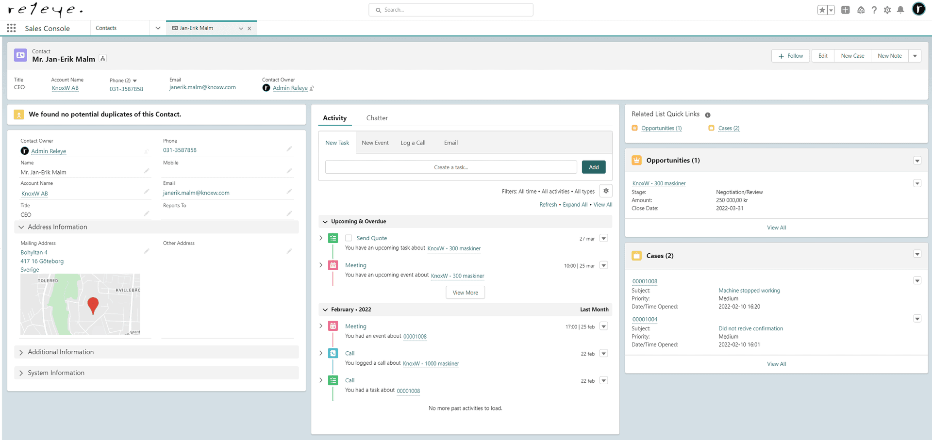 Salesforce - sales console - contact
